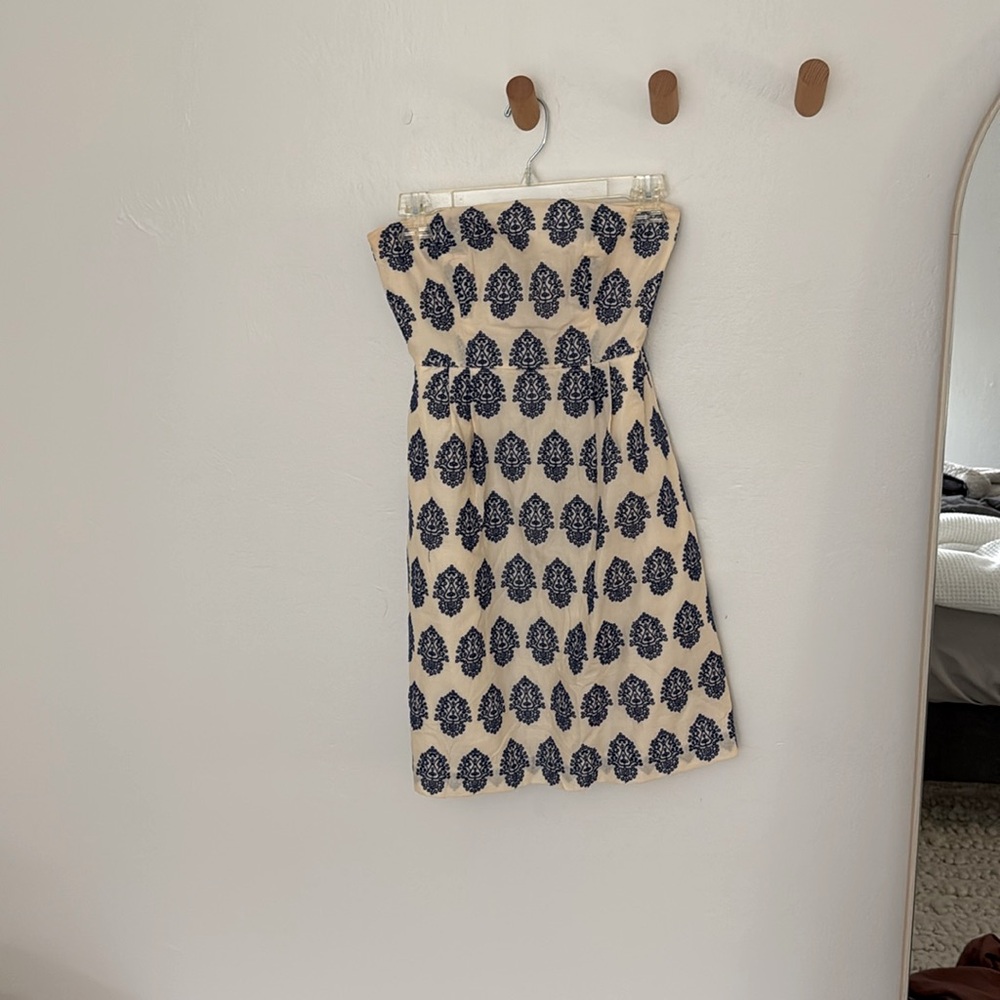 Strapless J. Crew embroidered mini dress